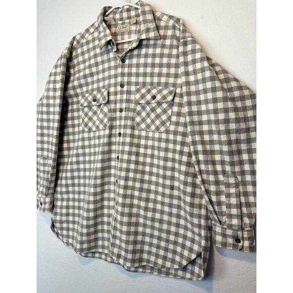 Vtg L.L. Bean Men's Chamois Plaid Flannel Hunting Shirt Sz Tall 18 Made USA FLAW - Picture 3 of 10